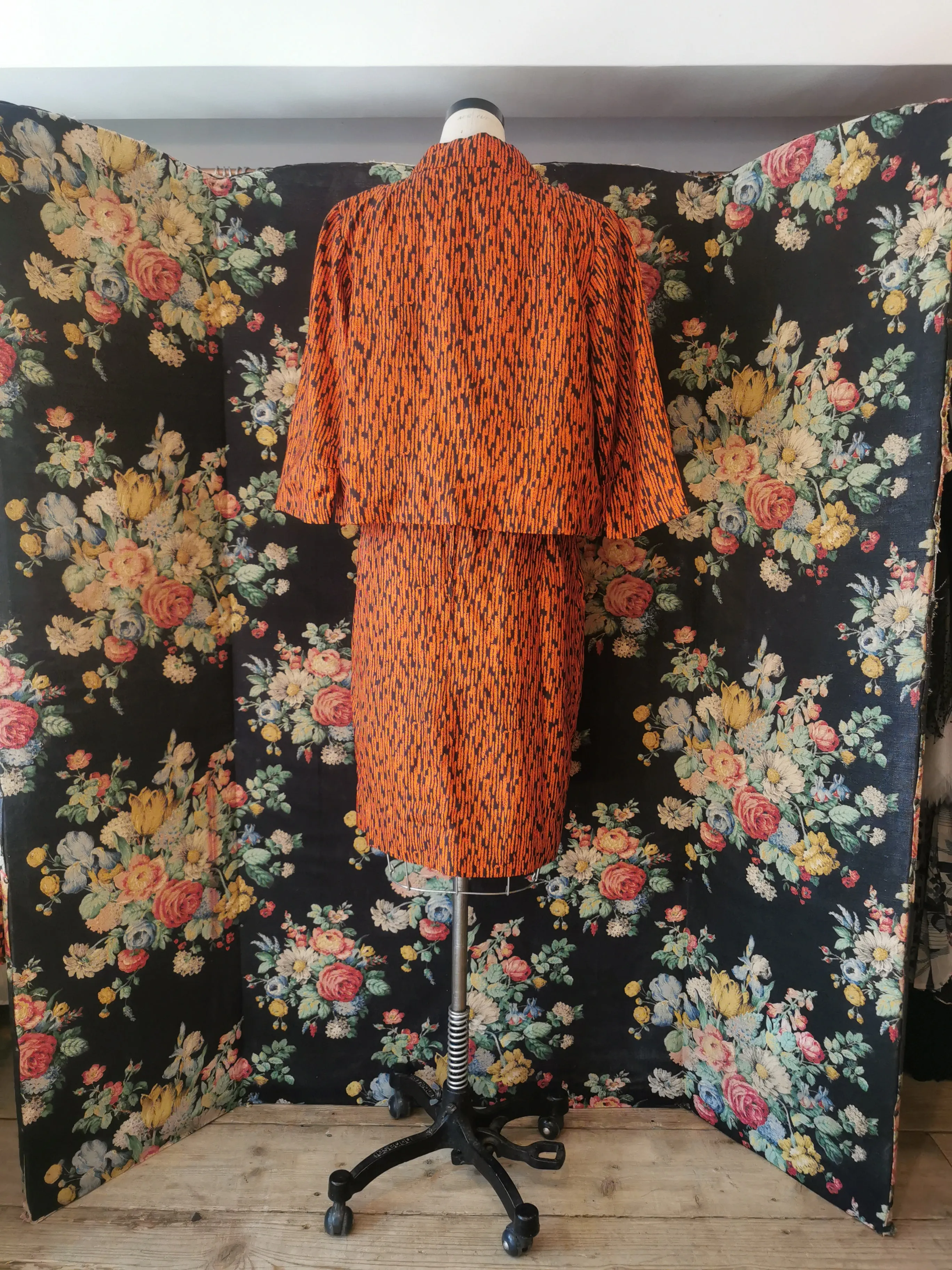 1960s Orange and black dress and jacket set
