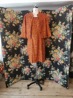 1960s Orange and black dress and jacket set