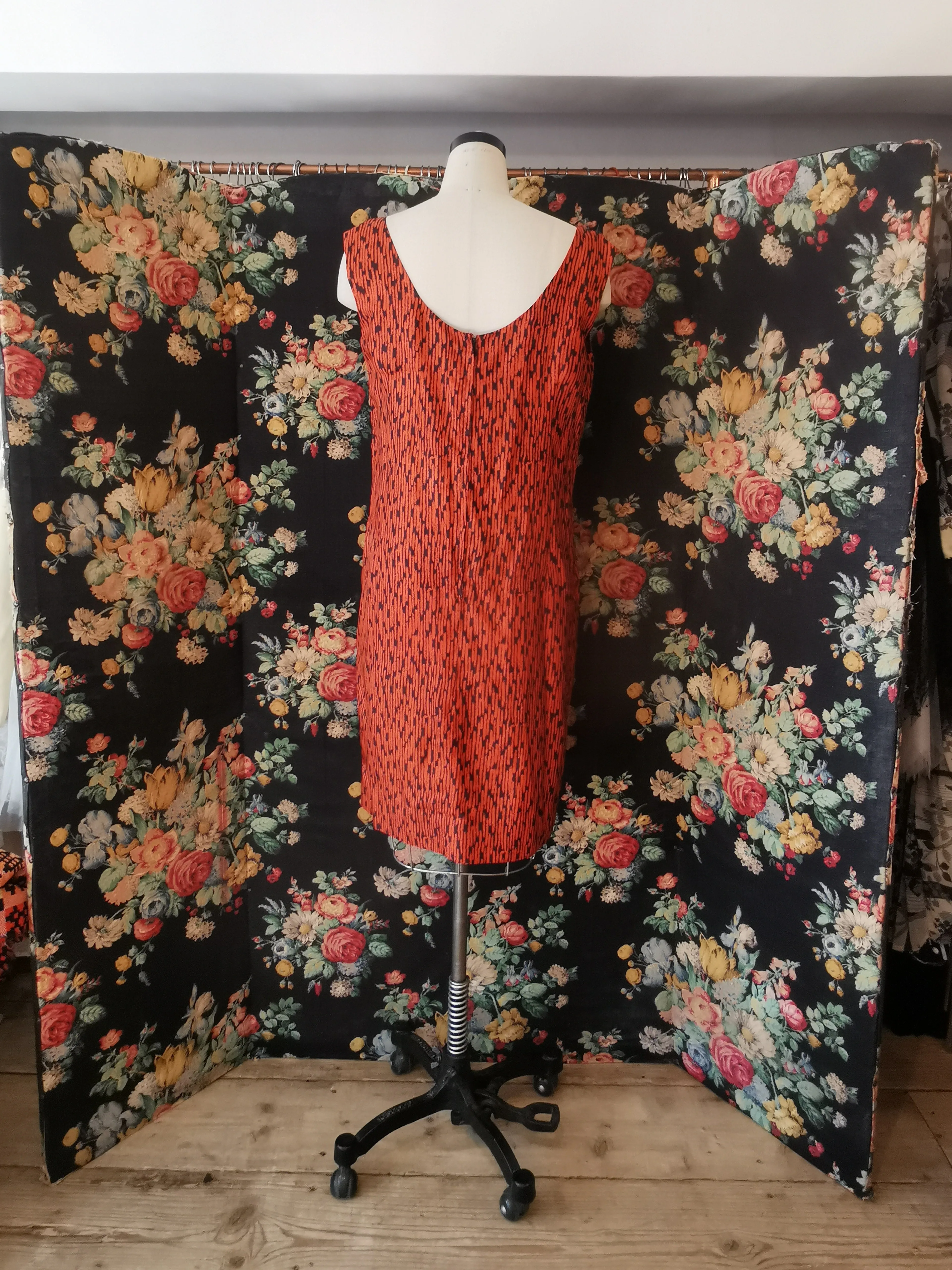 1960s Orange and black dress and jacket set