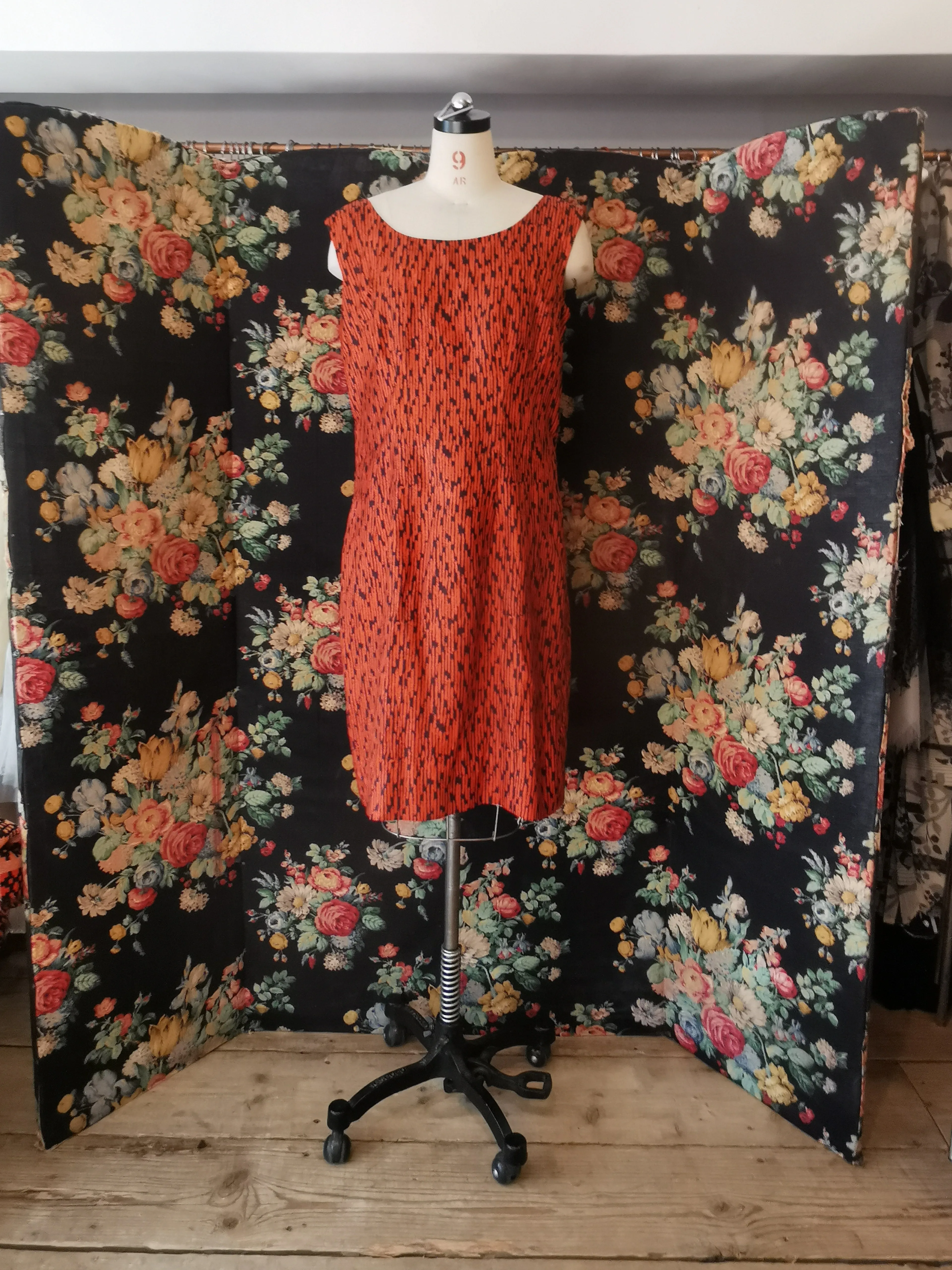 1960s Orange and black dress and jacket set