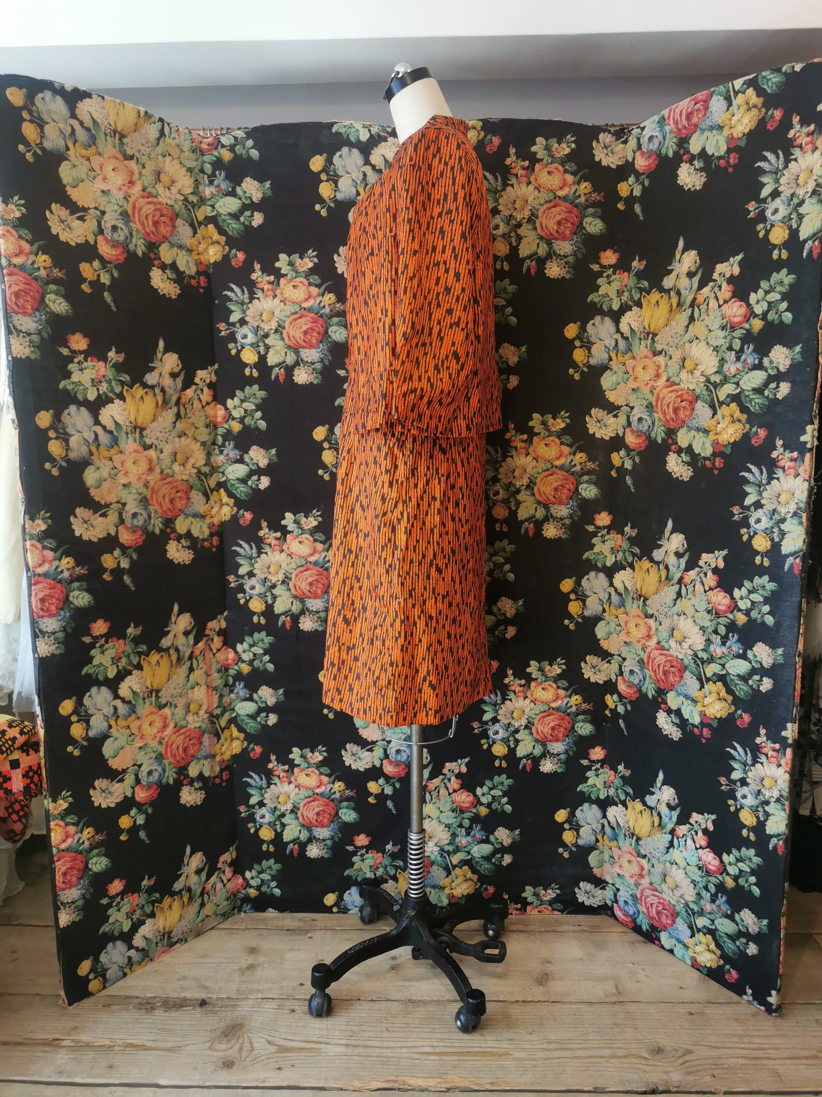 1960s Orange and black dress and jacket set