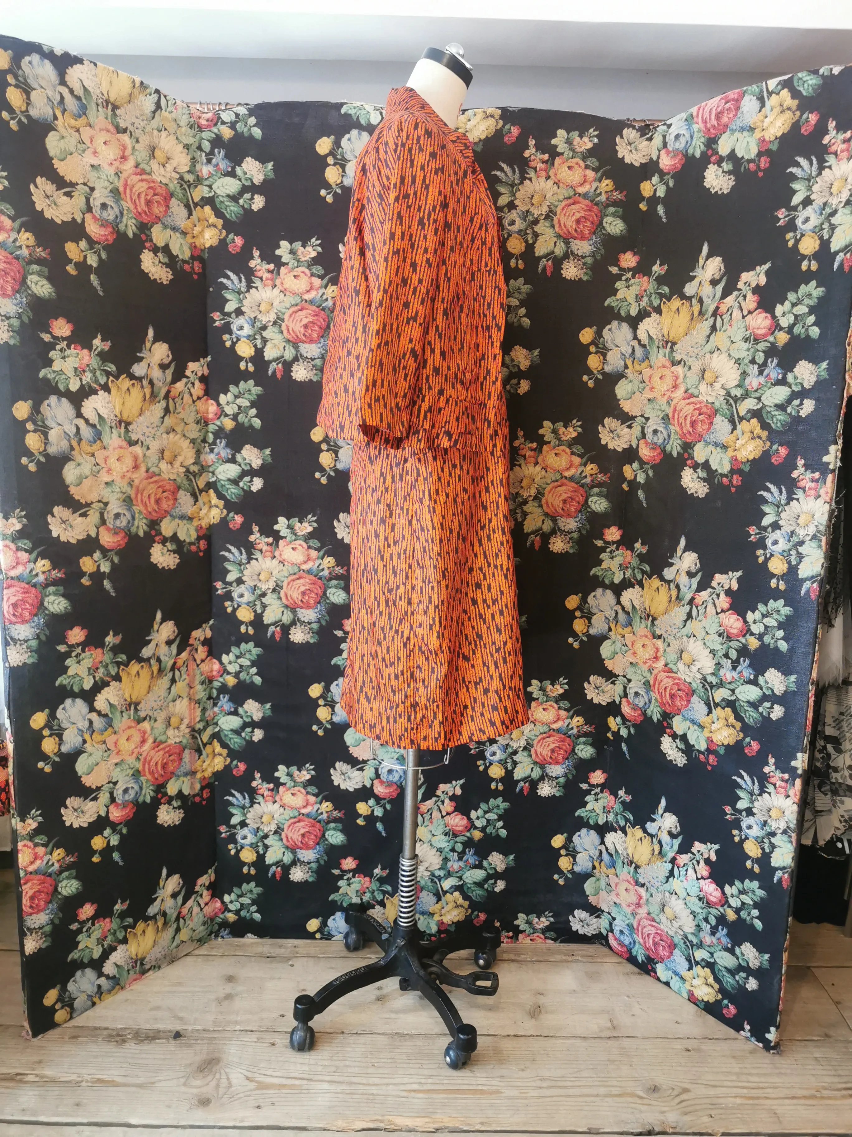 1960s Orange and black dress and jacket set