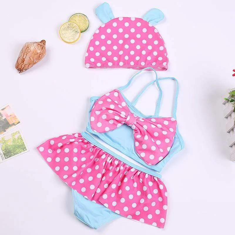 3-Piece Baby Girl Polka Dot Pattern Swimsuit (3 Colors)