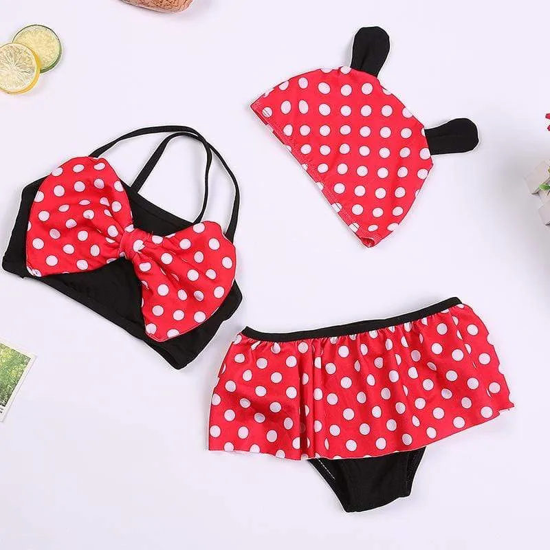3-Piece Baby Girl Polka Dot Pattern Swimsuit (3 Colors)