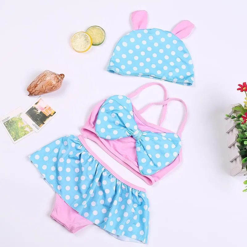 3-Piece Baby Girl Polka Dot Pattern Swimsuit (3 Colors)