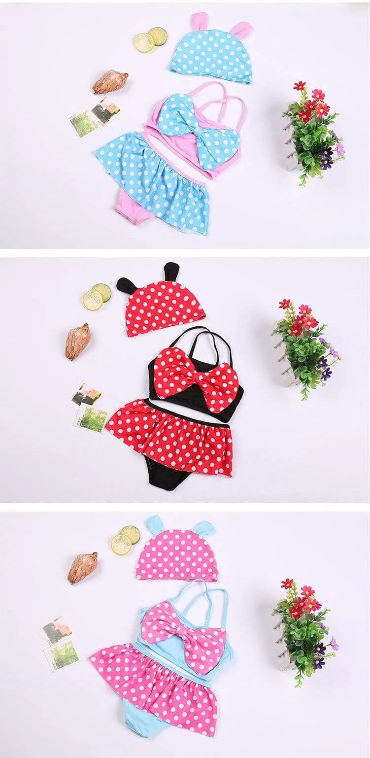 3-Piece Baby Girl Polka Dot Pattern Swimsuit (3 Colors)