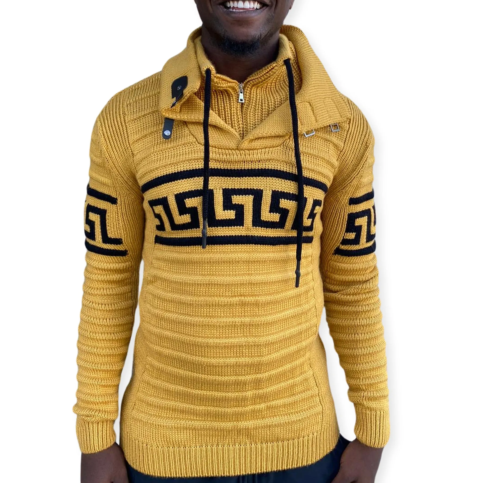 [Alvin] Yellow Men's Heavy Wool Quarter Zip Sweater