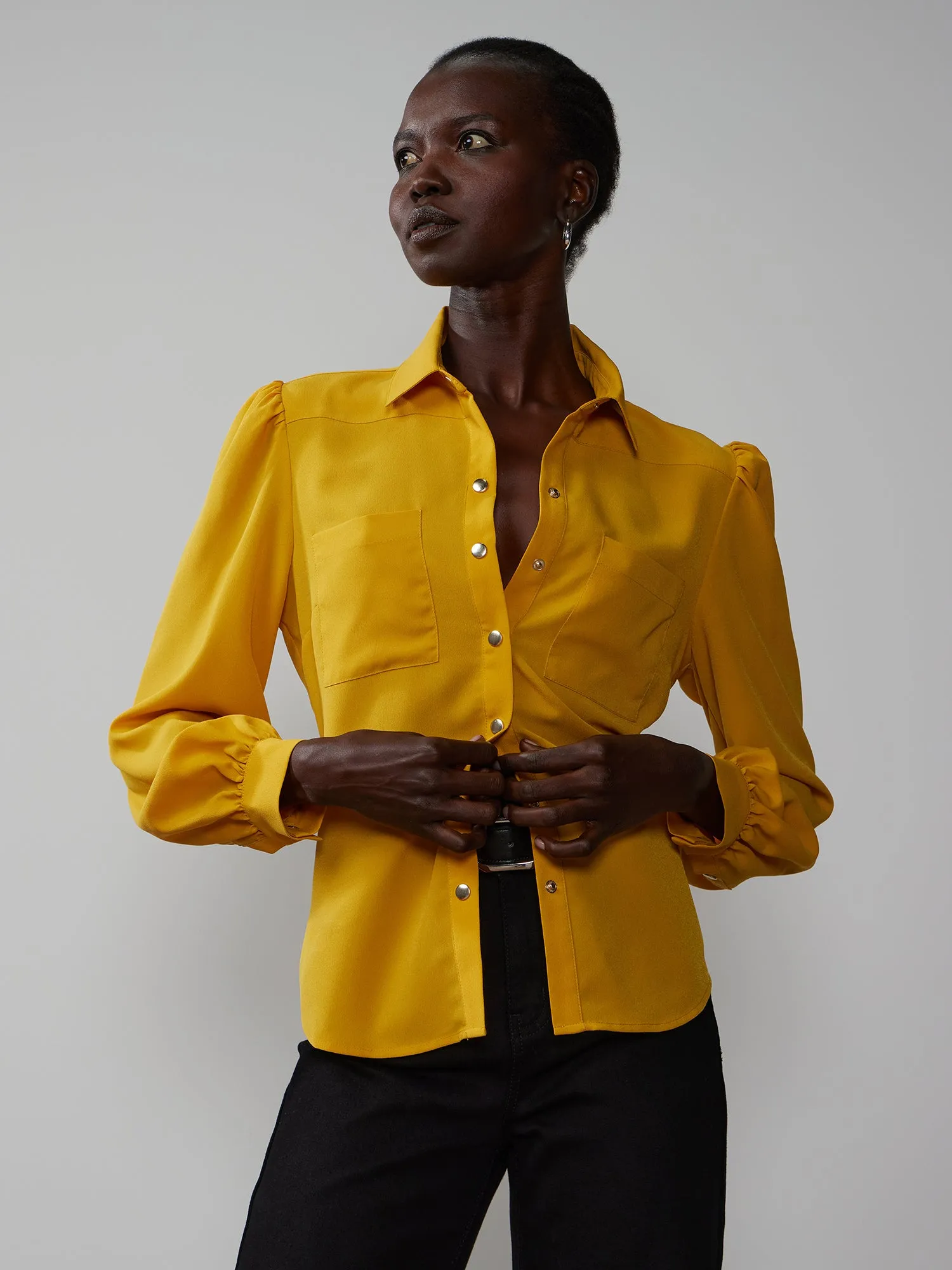 Balloon Sleeve Collared Shirt
