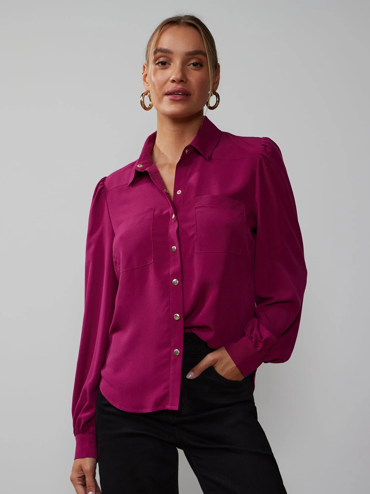 Balloon Sleeve Collared Shirt