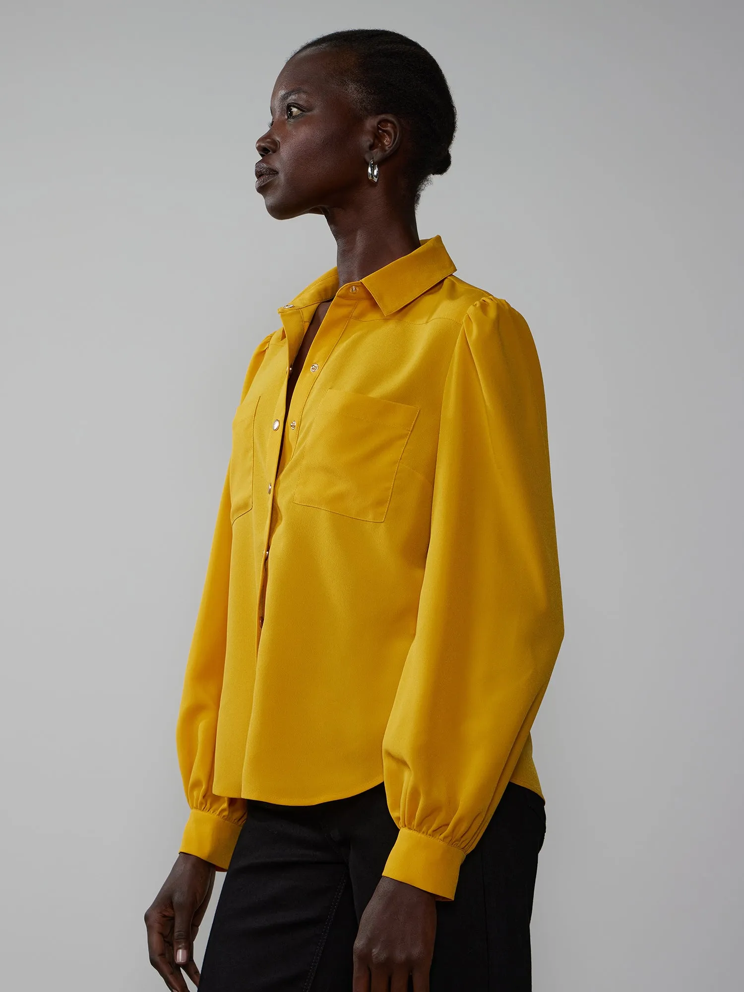 Balloon Sleeve Collared Shirt