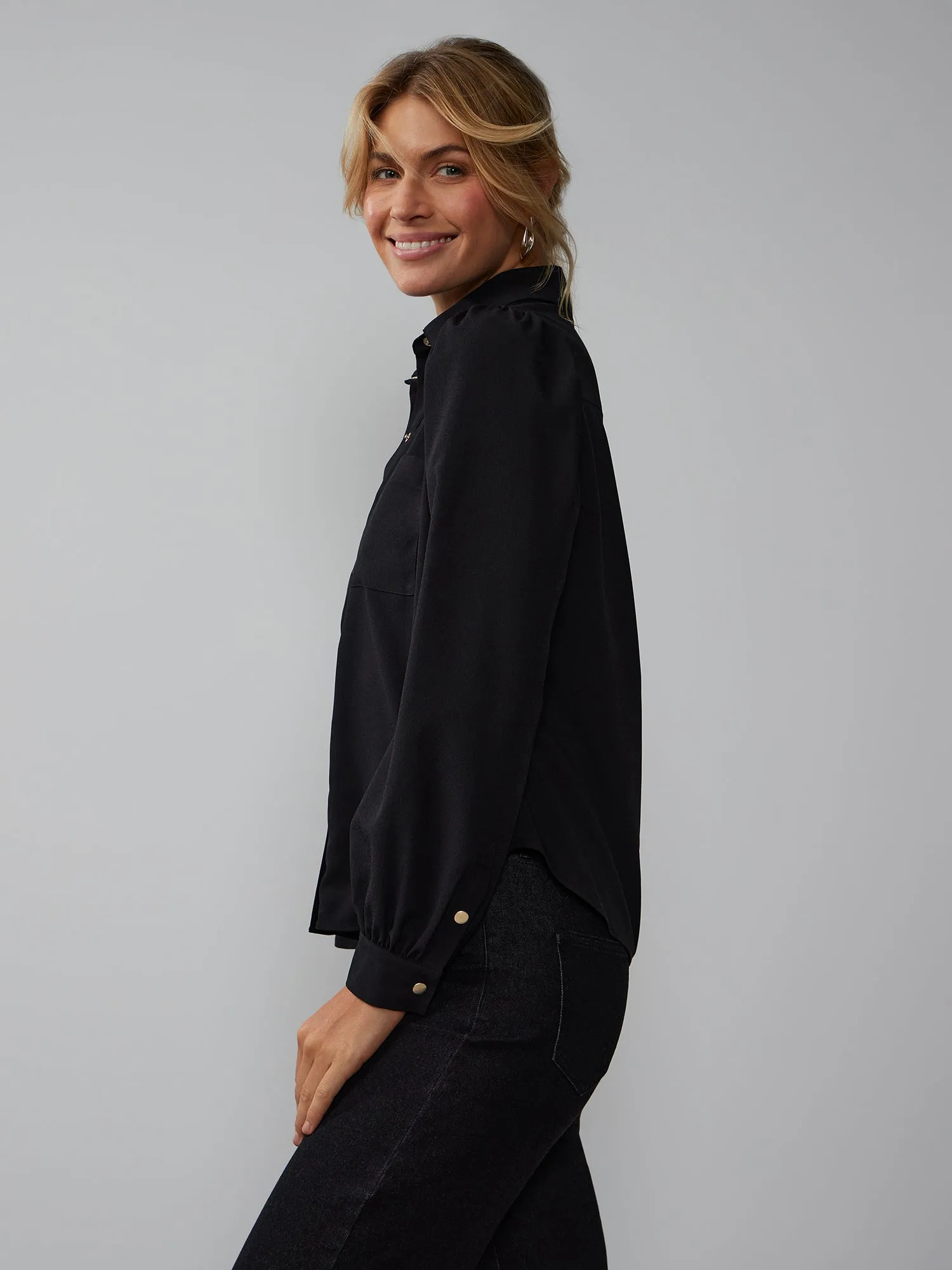Balloon Sleeve Collared Shirt
