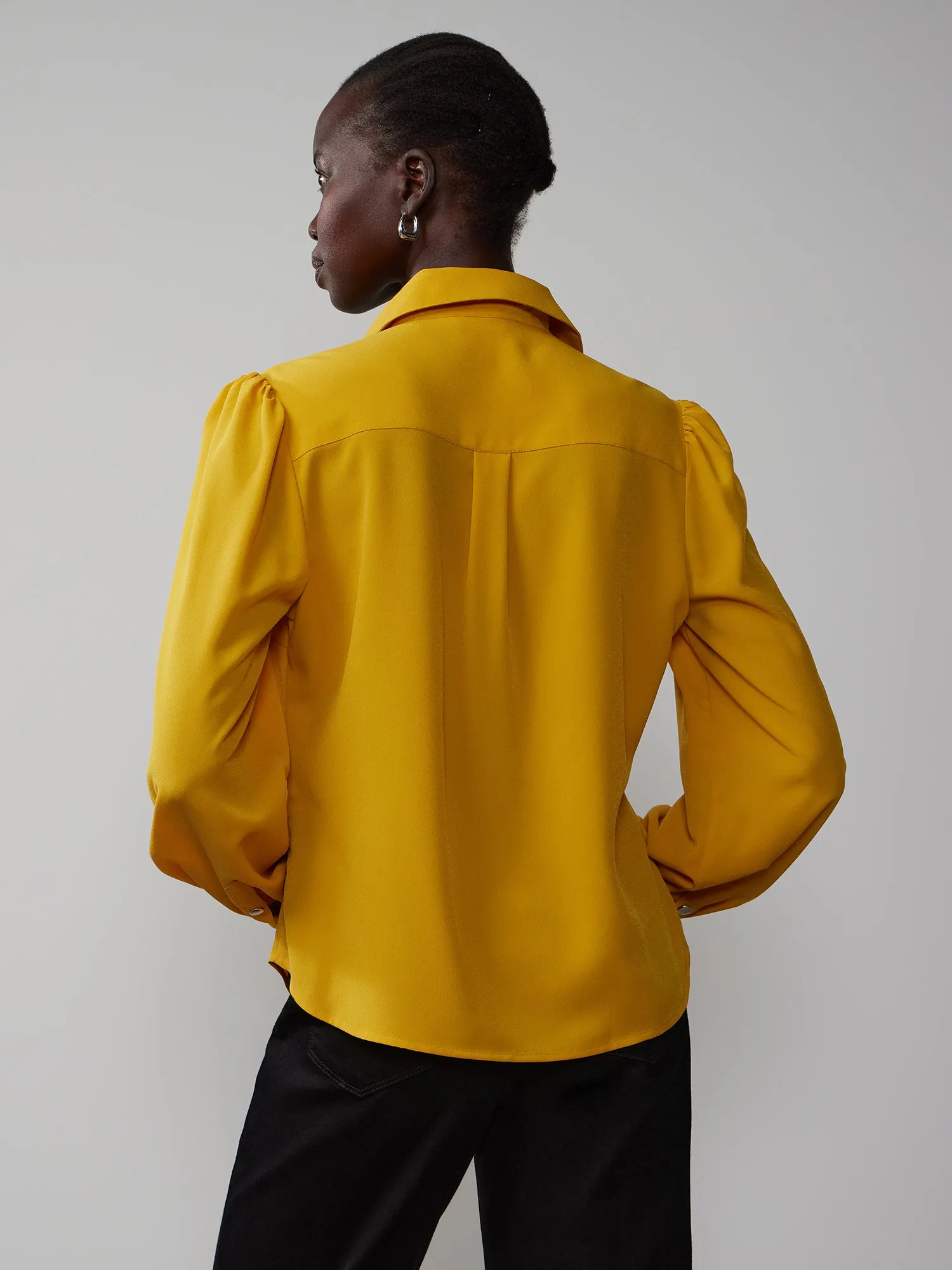 Balloon Sleeve Collared Shirt