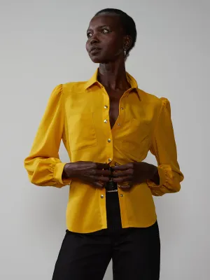Balloon Sleeve Collared Shirt
