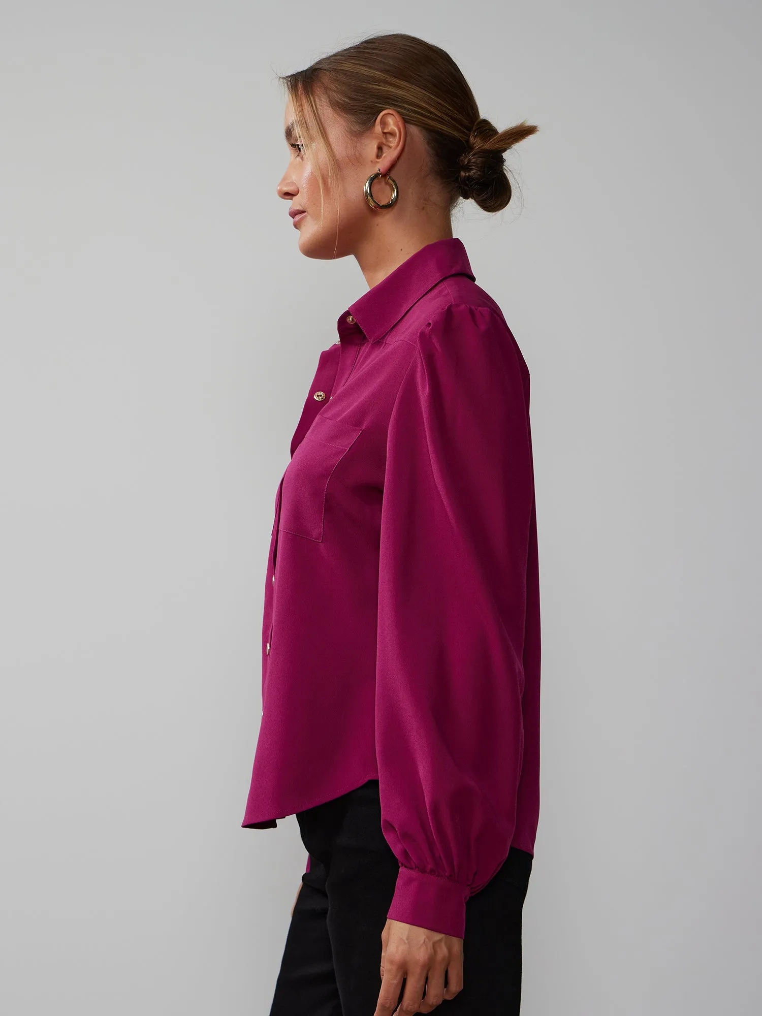 Balloon Sleeve Collared Shirt