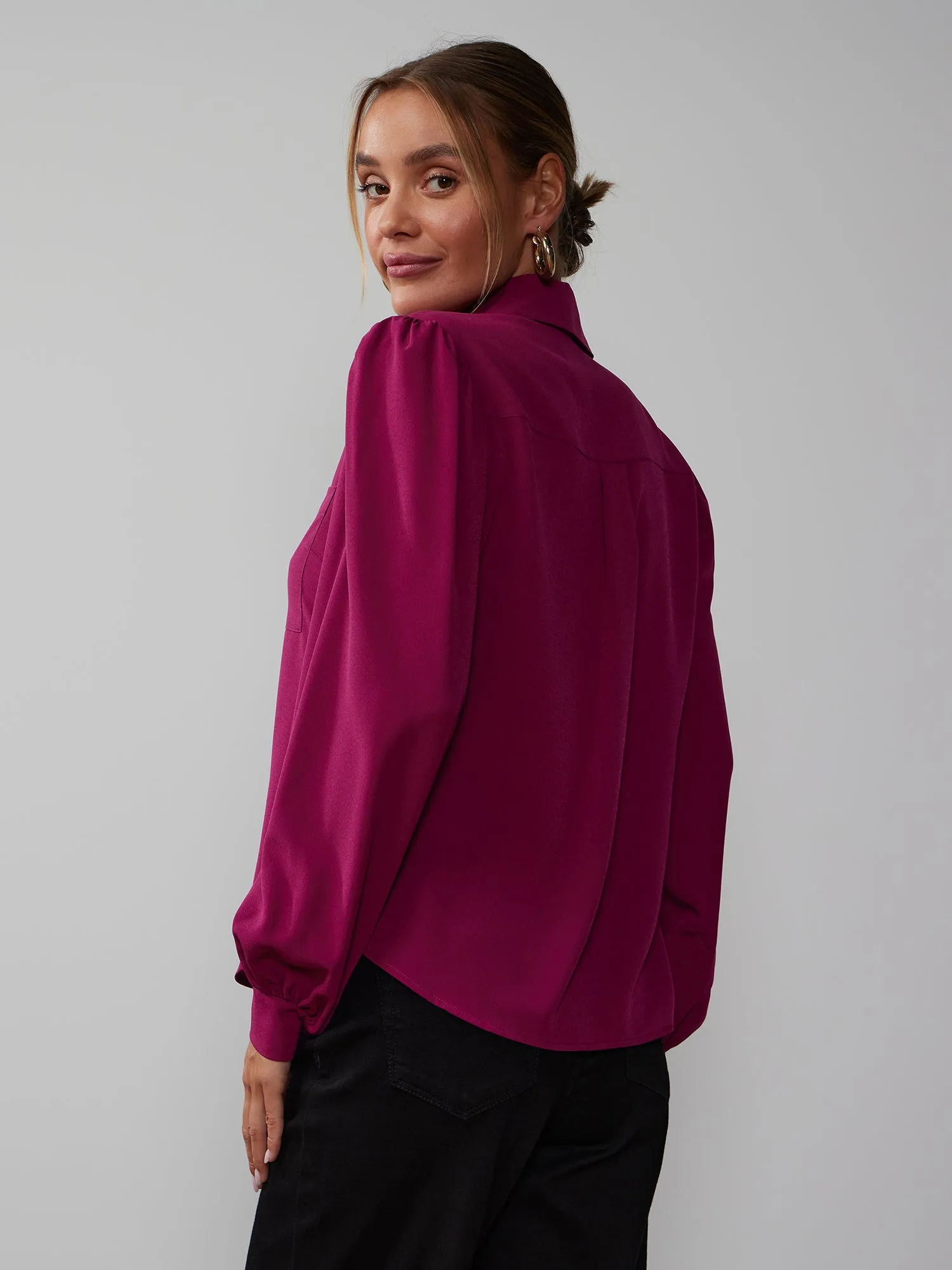 Balloon Sleeve Collared Shirt