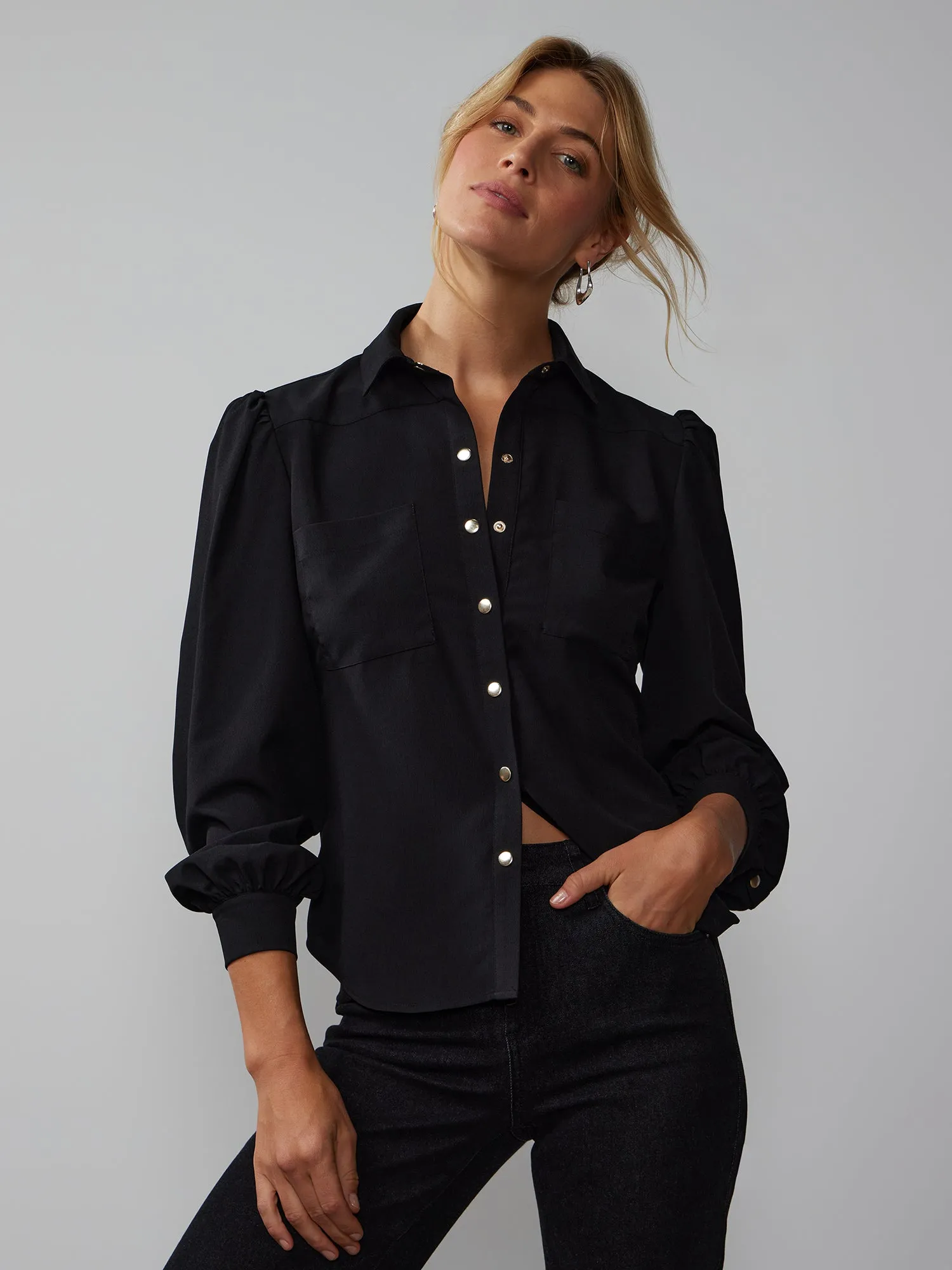 Balloon Sleeve Collared Shirt