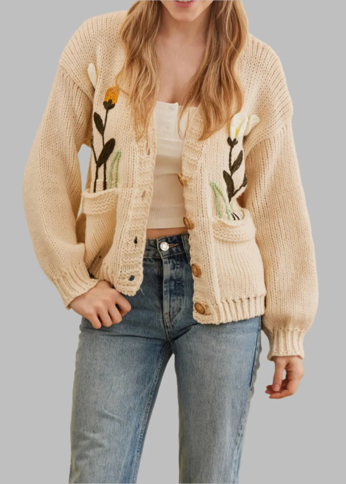 Bloom Where You're Planted Embroidered Knit Cardigan