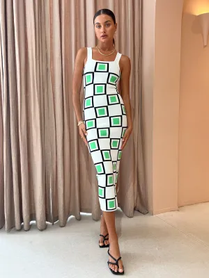 By Johnny Lipari Knit Midi in Green Ivory Black
