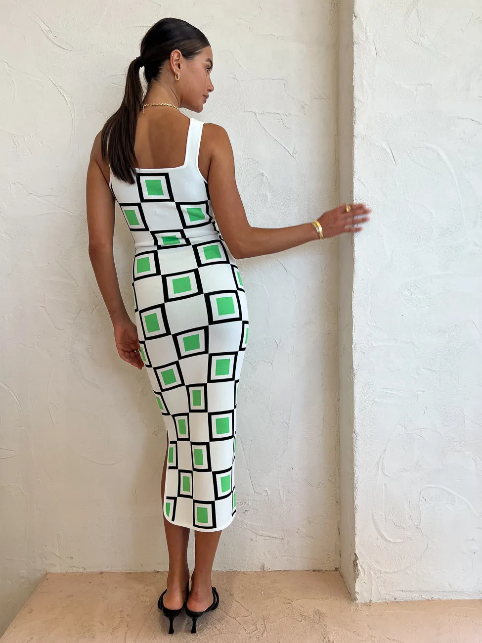 By Johnny Lipari Knit Midi in Green Ivory Black