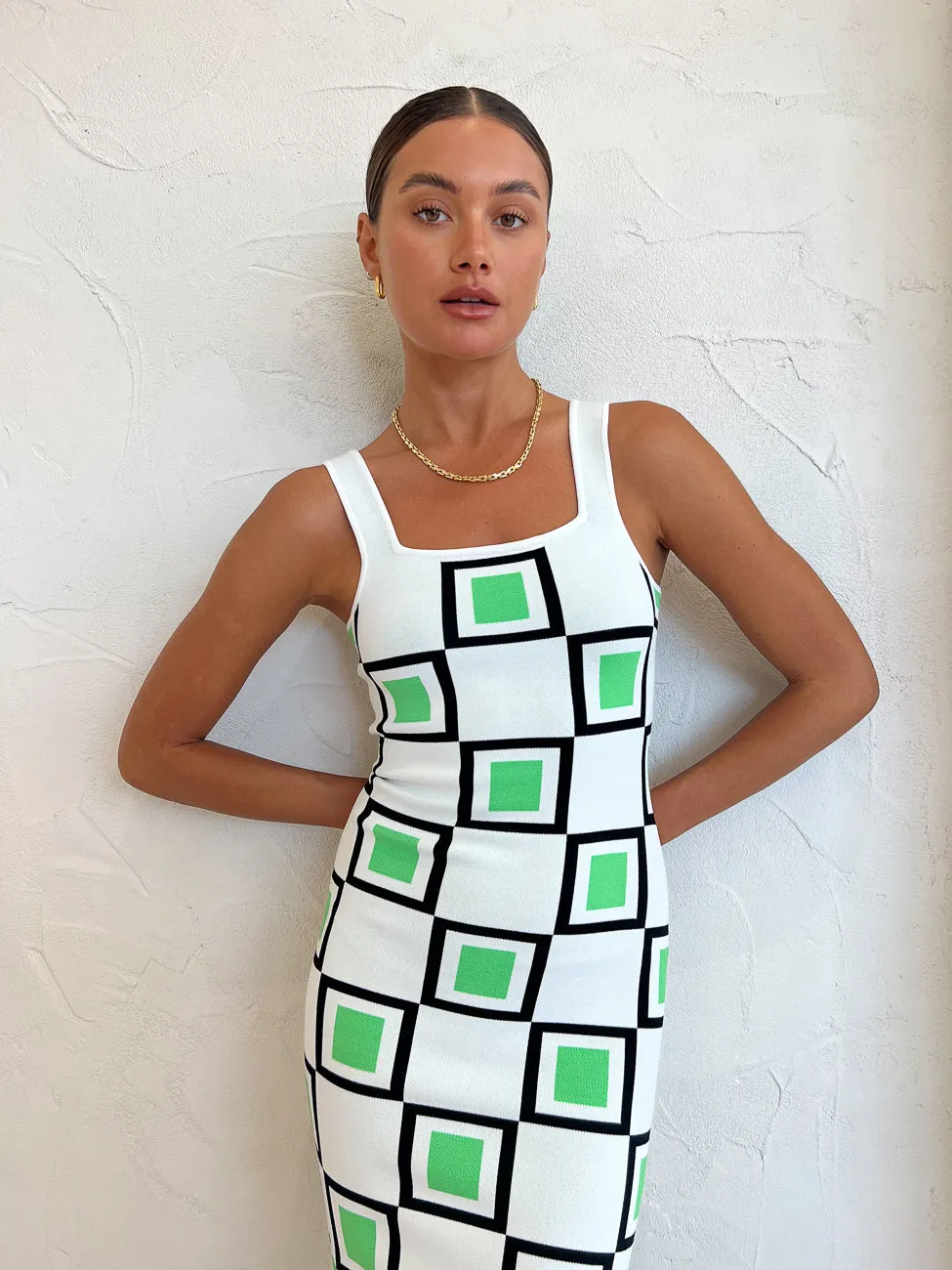 By Johnny Lipari Knit Midi in Green Ivory Black