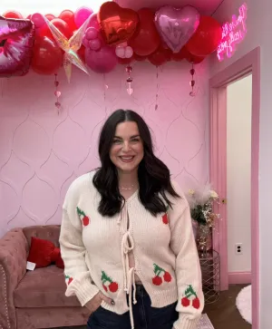 Cozy Chunky Cherry Bow Tie Cardigan
