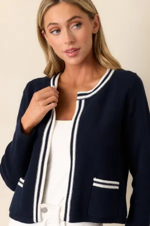 Cozy Meadow Cotton Navy Long Sleeve Knit Cardigan