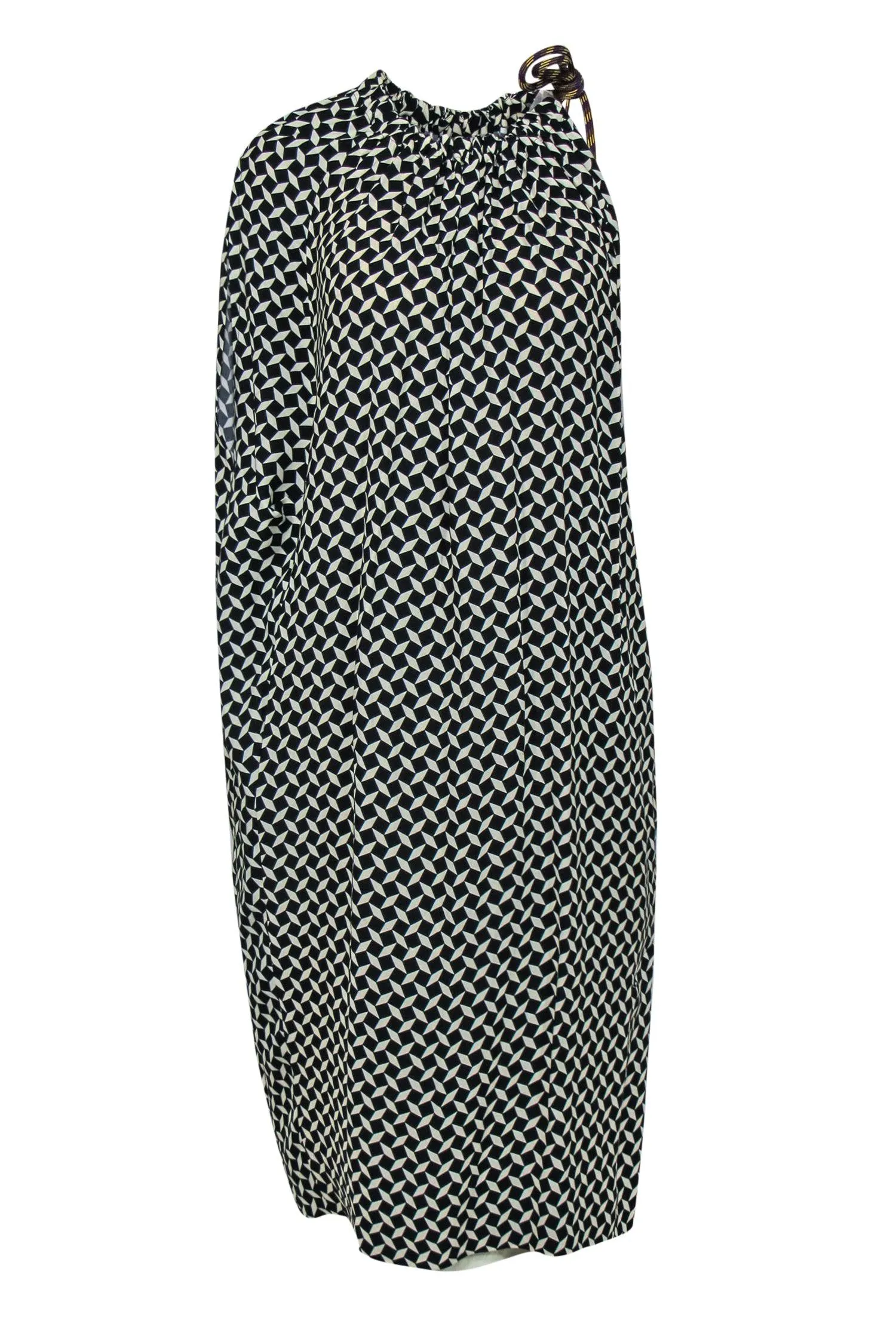 Dries Van Noten - Black & White Printed Draped Shift Dress w/ Accent Cord Sz 6