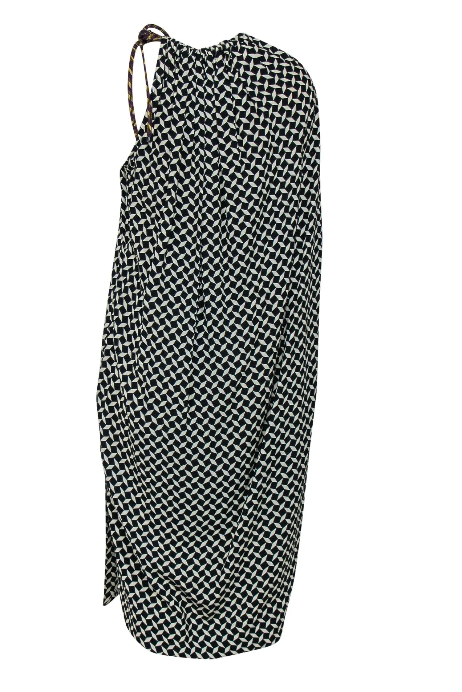 Dries Van Noten - Black & White Printed Draped Shift Dress w/ Accent Cord Sz 6
