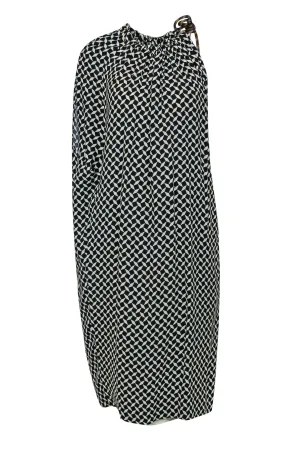 Dries Van Noten - Black & White Printed Draped Shift Dress w/ Accent Cord Sz 6