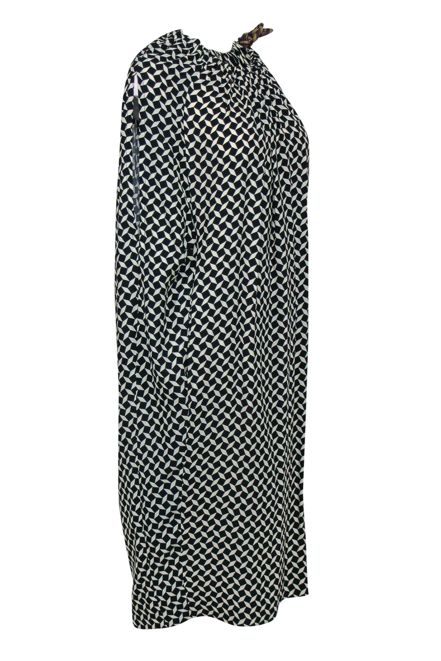 Dries Van Noten - Black & White Printed Draped Shift Dress w/ Accent Cord Sz 6