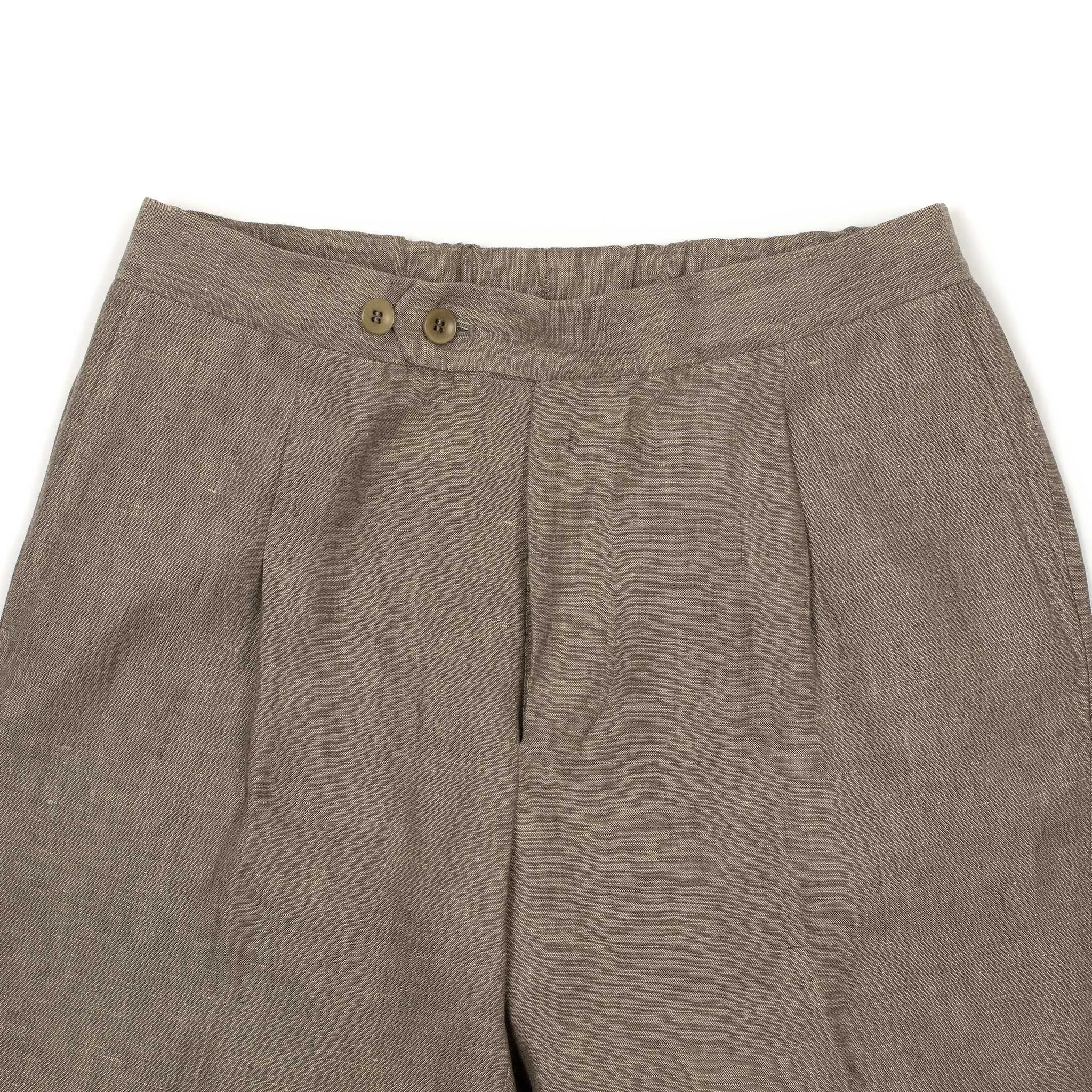 Exclusive single-pleated easy pants in brown linen