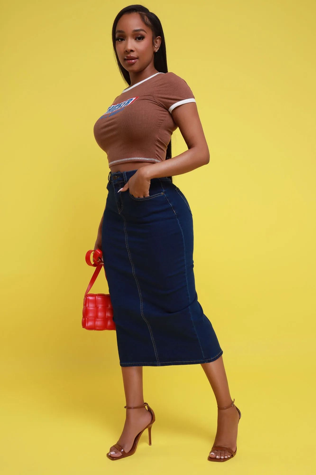 Finish First Denim Midi Skirt - Medium Wash
