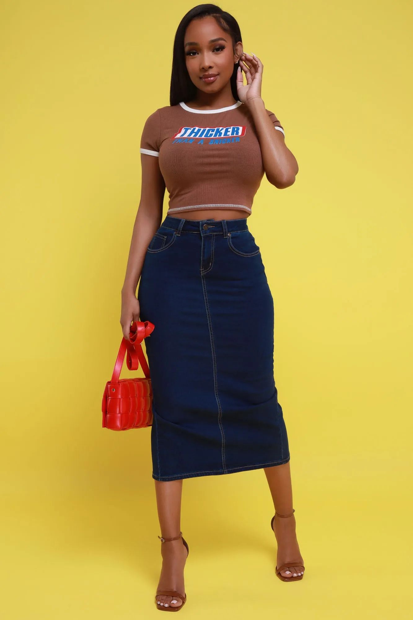 Finish First Denim Midi Skirt - Medium Wash