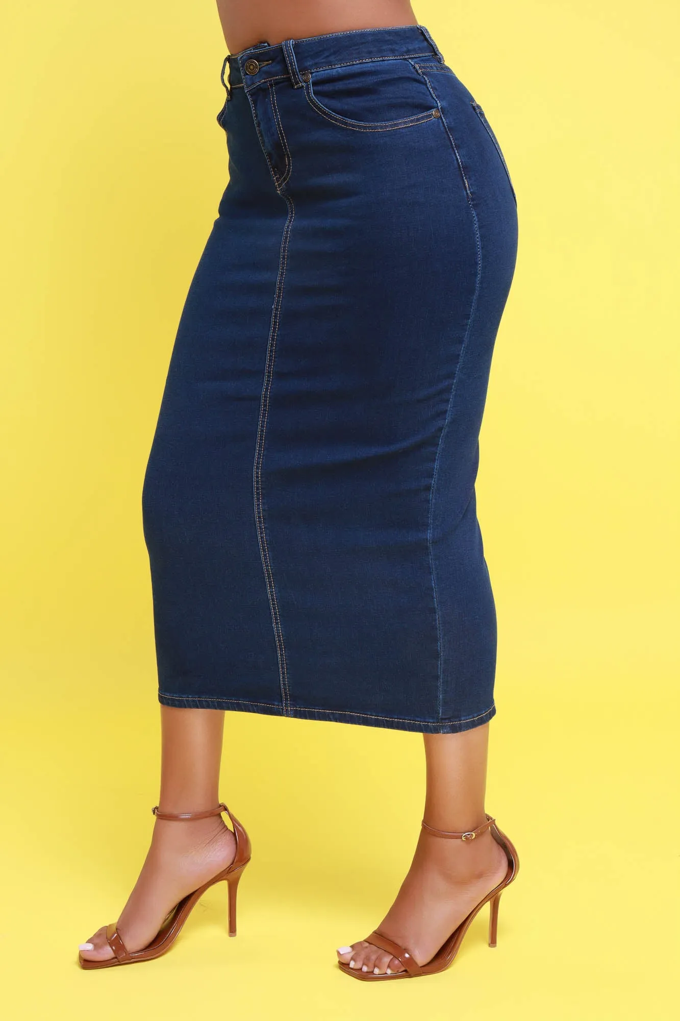 Finish First Denim Midi Skirt - Medium Wash