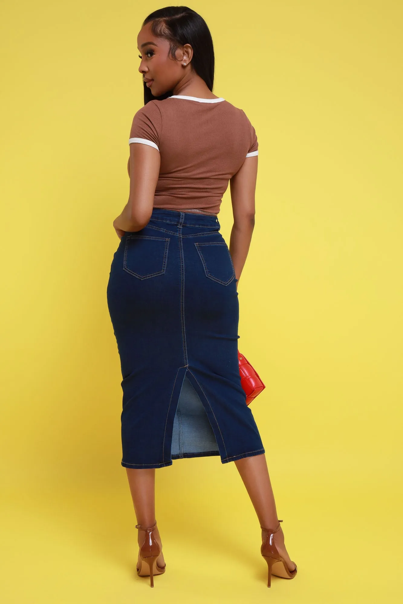 Finish First Denim Midi Skirt - Medium Wash
