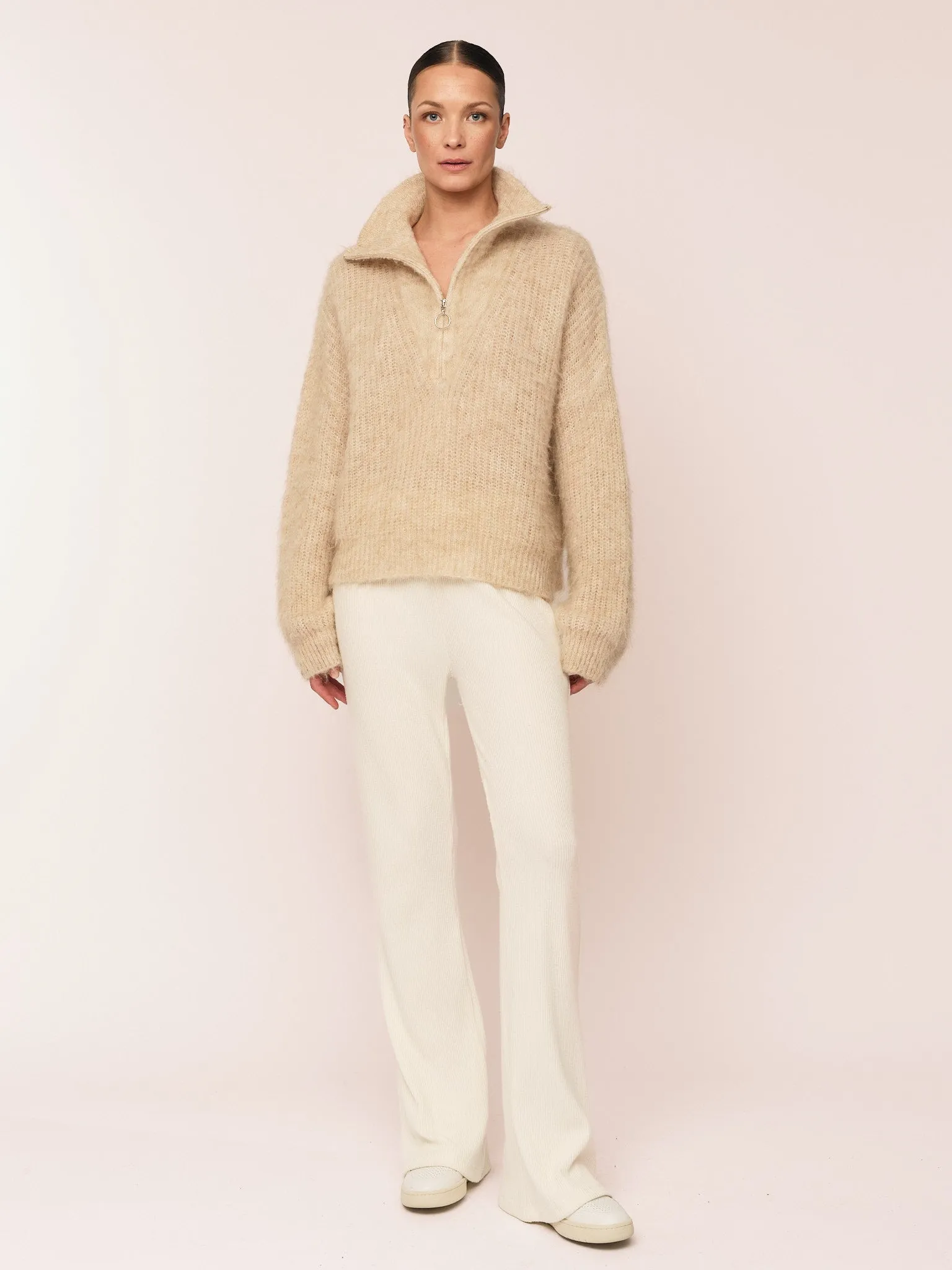 Florie Brushed Zip Knit - Warm Sand