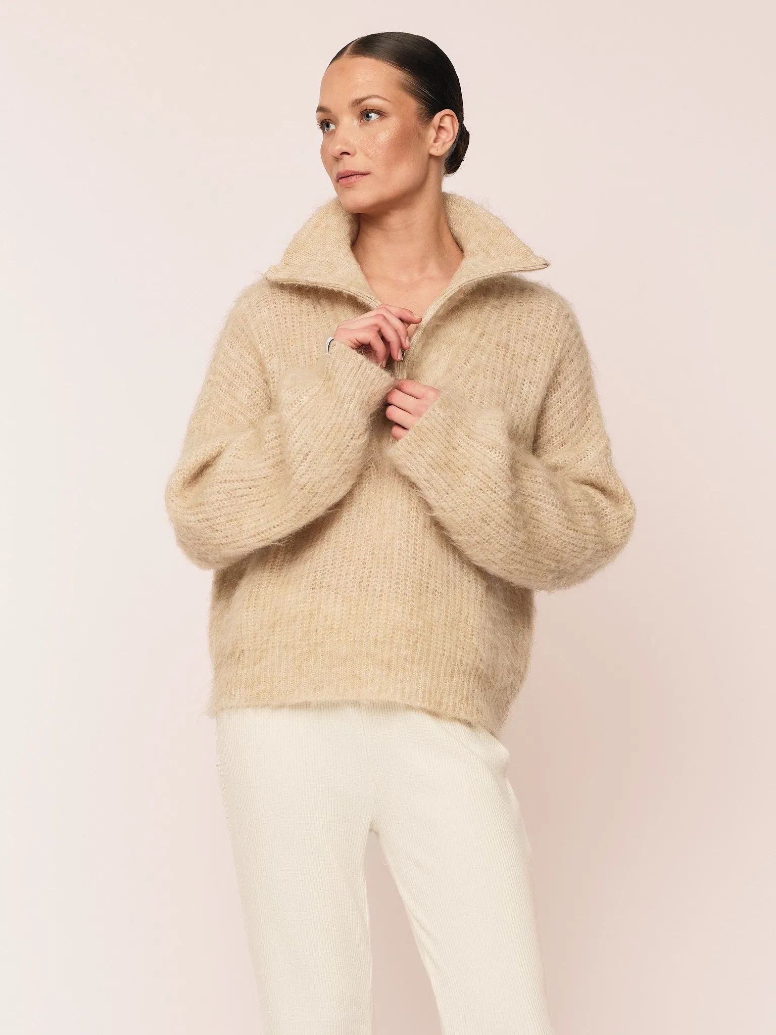 Florie Brushed Zip Knit - Warm Sand