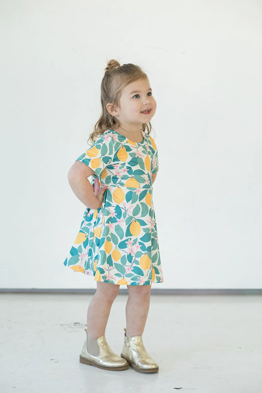 Girl's Lemon Print Jersey Spring Skater Dress