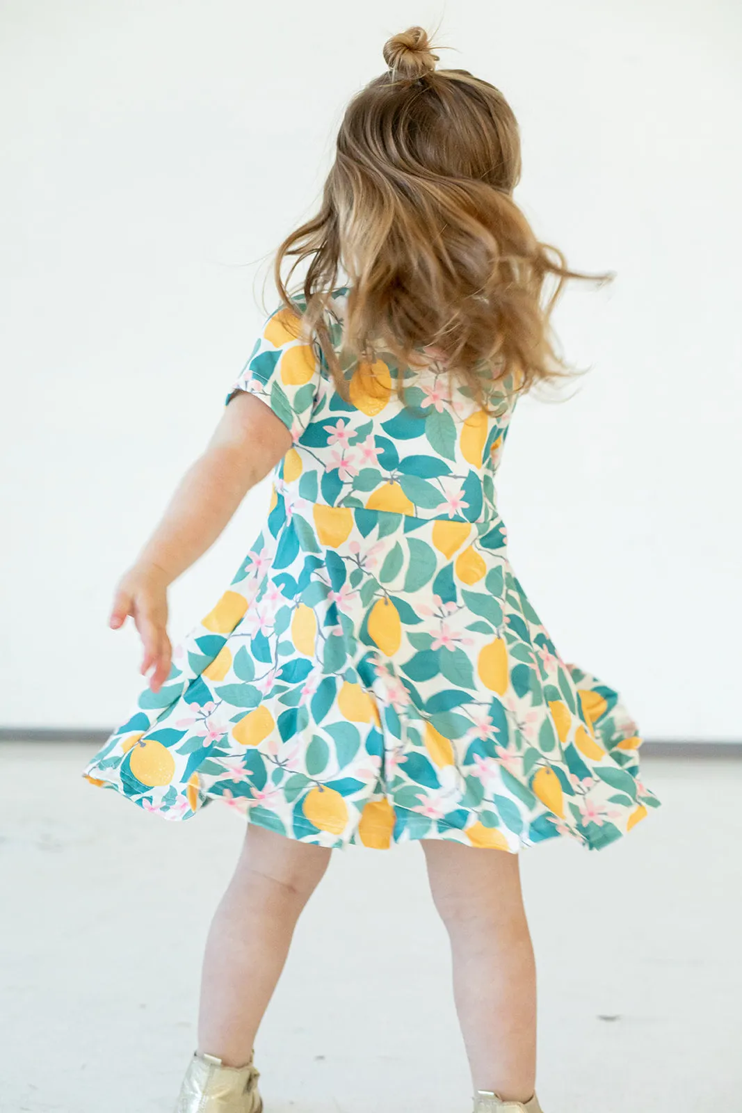 Girl's Lemon Print Jersey Spring Skater Dress