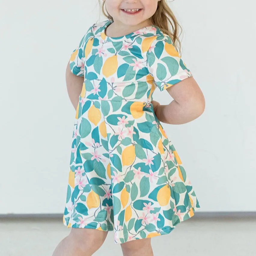 Girl's Lemon Print Jersey Spring Skater Dress