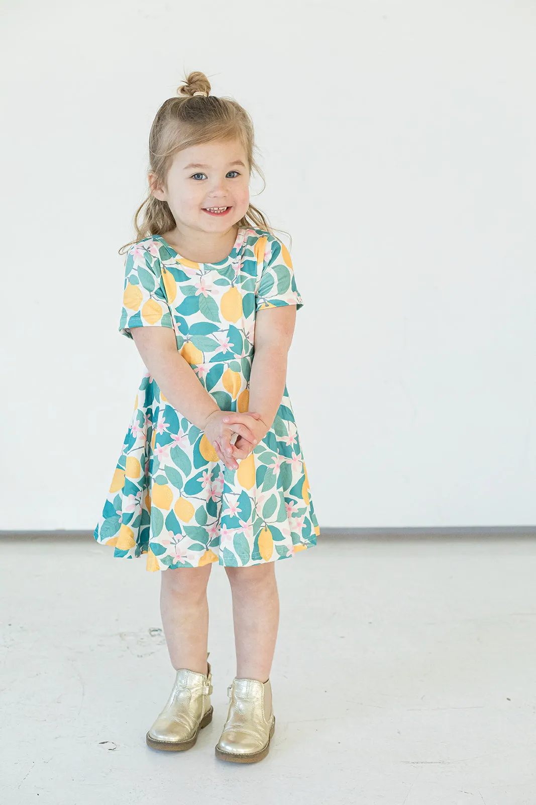 Girl's Lemon Print Jersey Spring Skater Dress