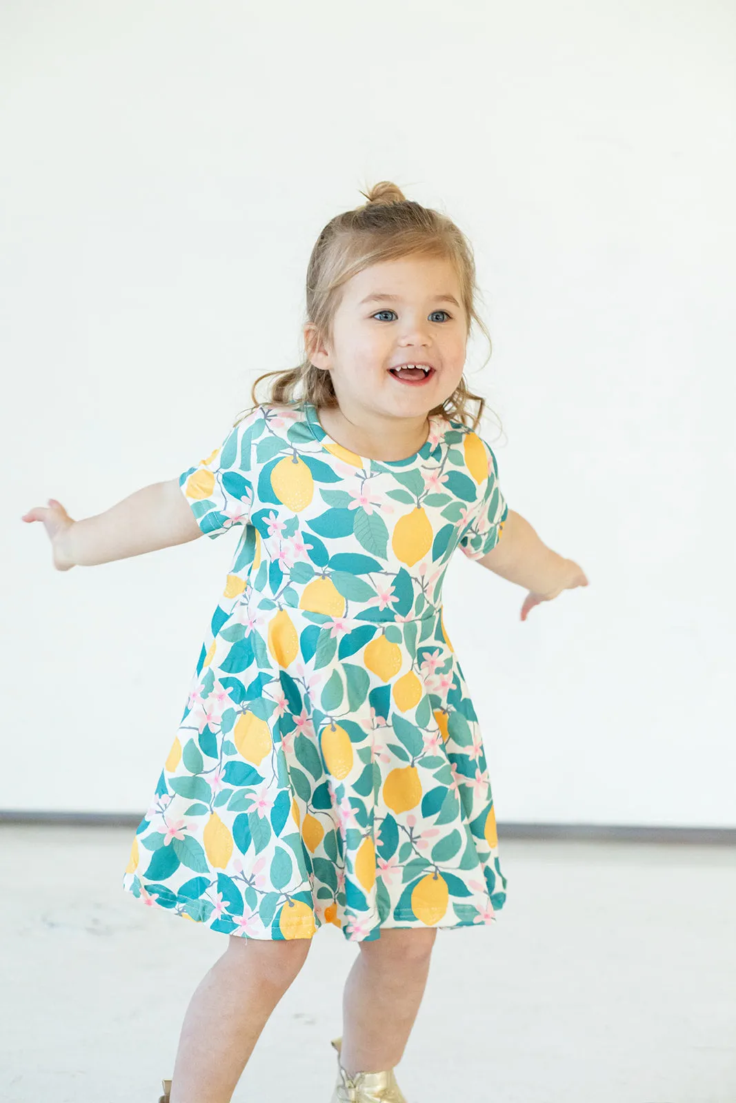 Girl's Lemon Print Jersey Spring Skater Dress