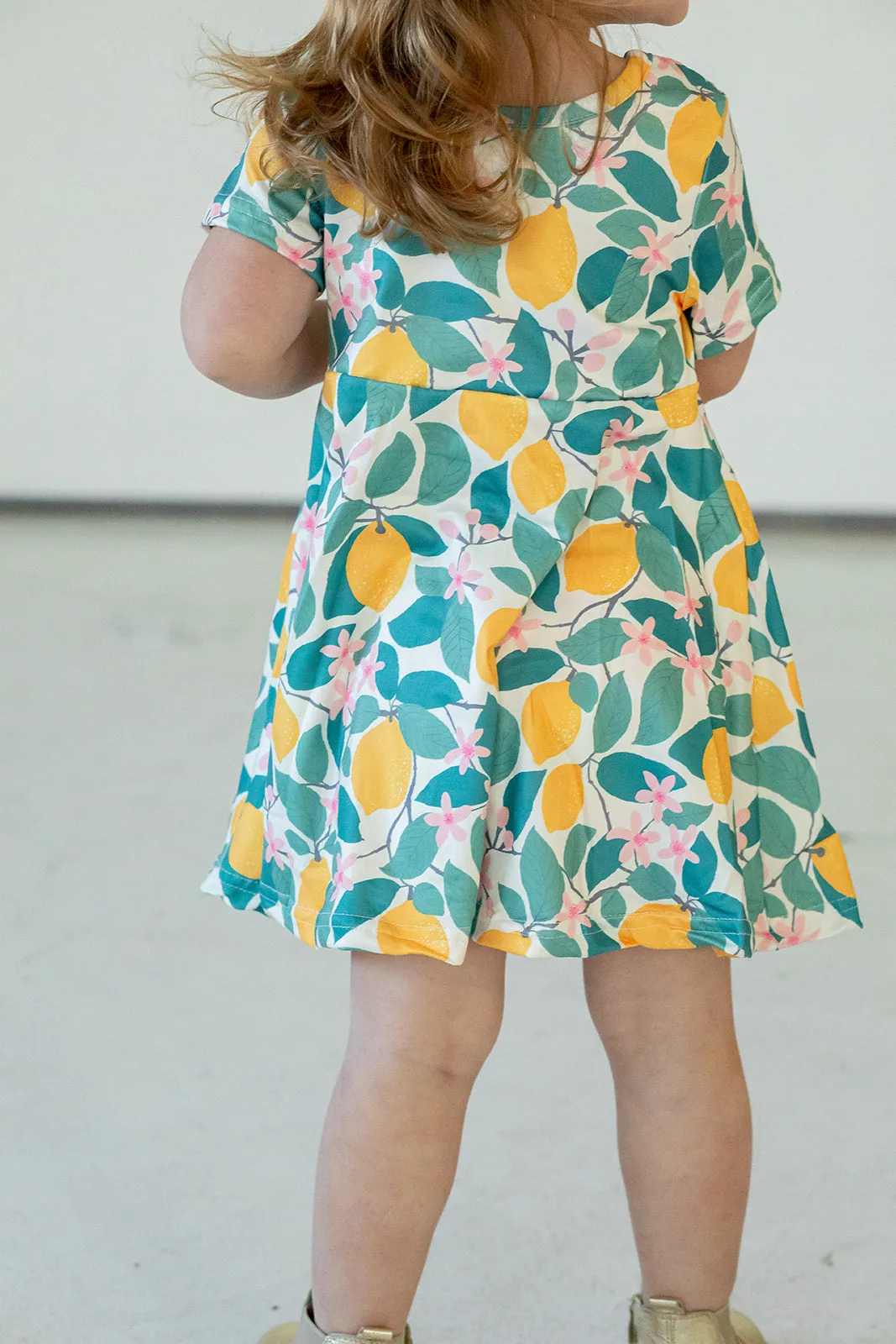 Girl's Lemon Print Jersey Spring Skater Dress