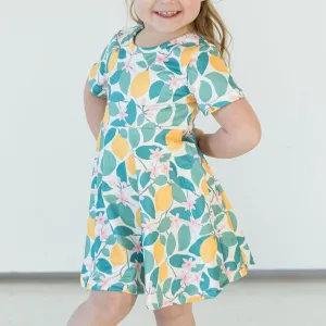 Girl's Lemon Print Jersey Spring Skater Dress