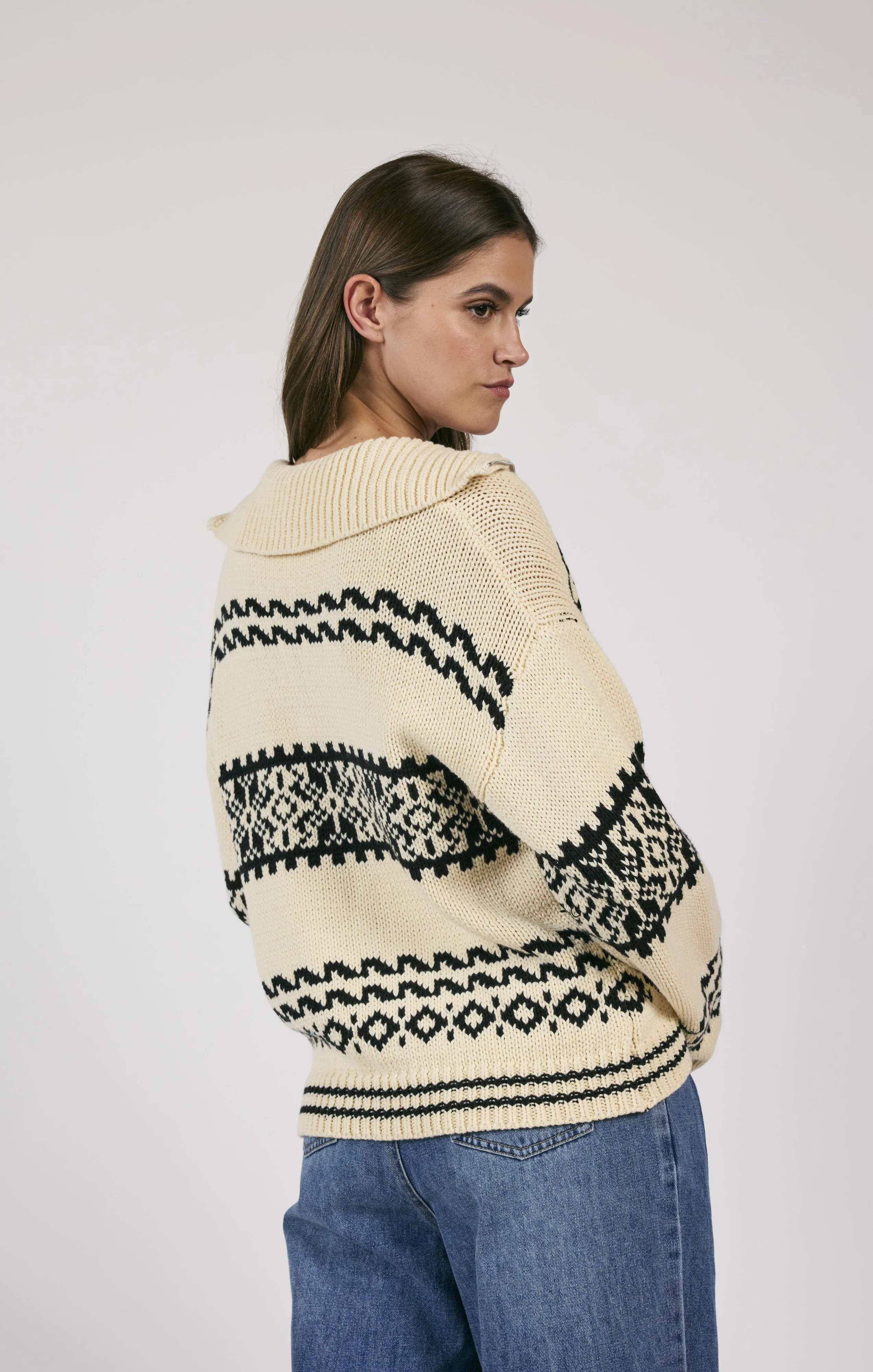 Great Outdoors Half Zip Sweater | Cream & Black