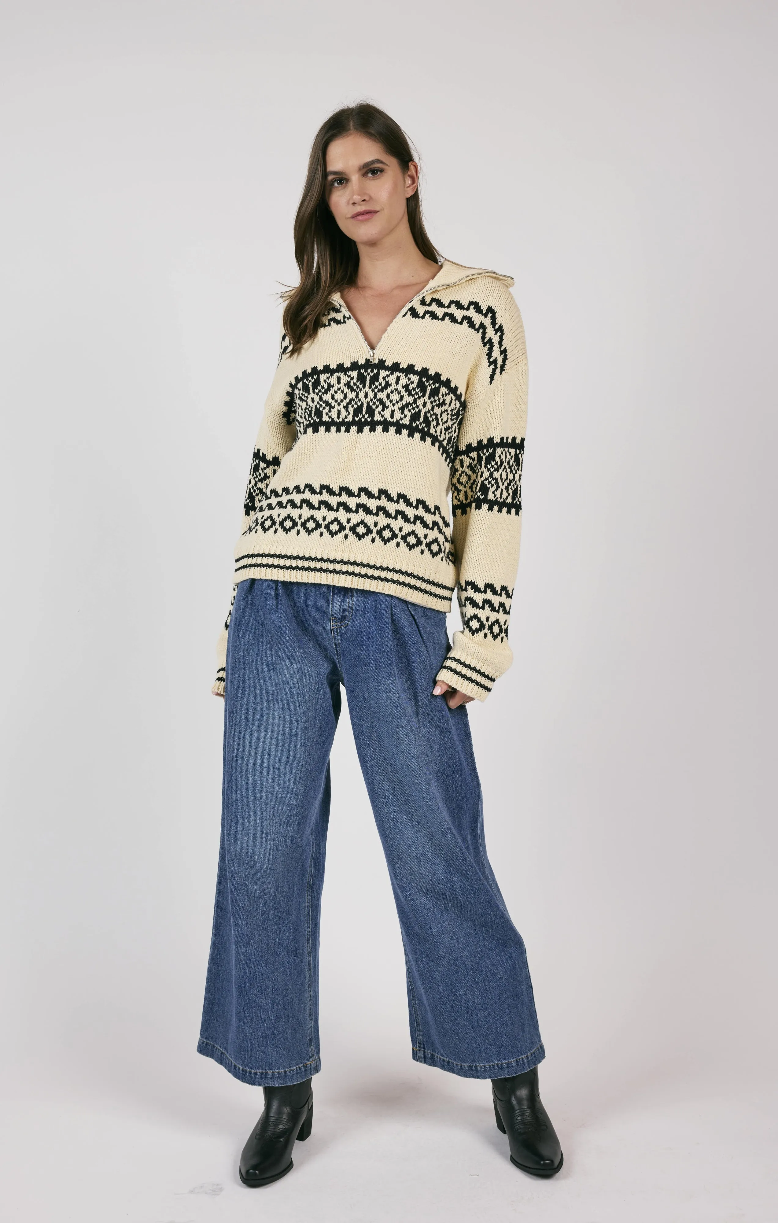Great Outdoors Half Zip Sweater | Cream & Black