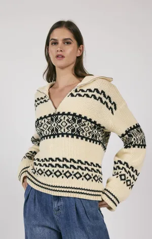 Great Outdoors Half Zip Sweater | Cream & Black