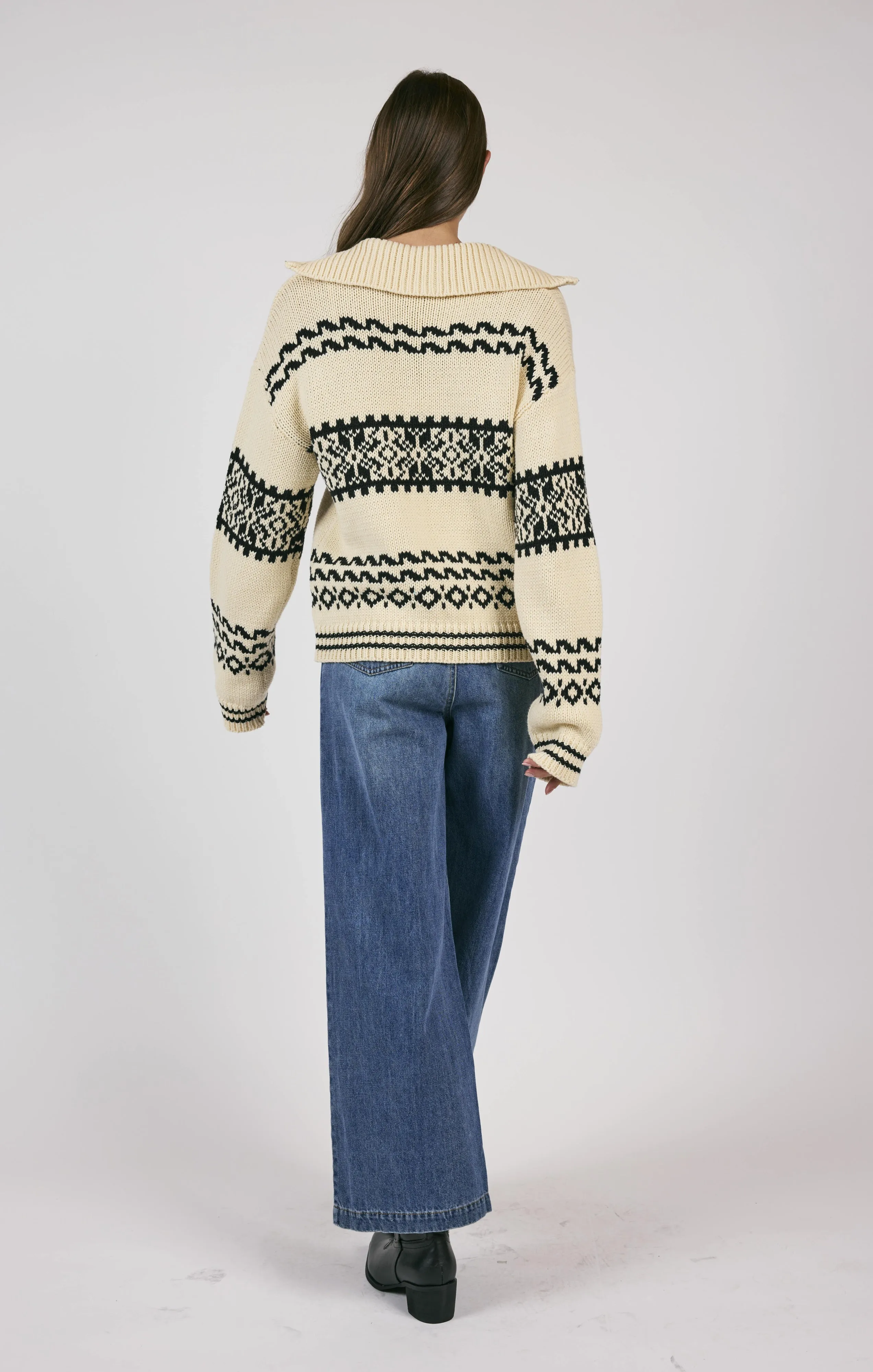 Great Outdoors Half Zip Sweater | Cream & Black