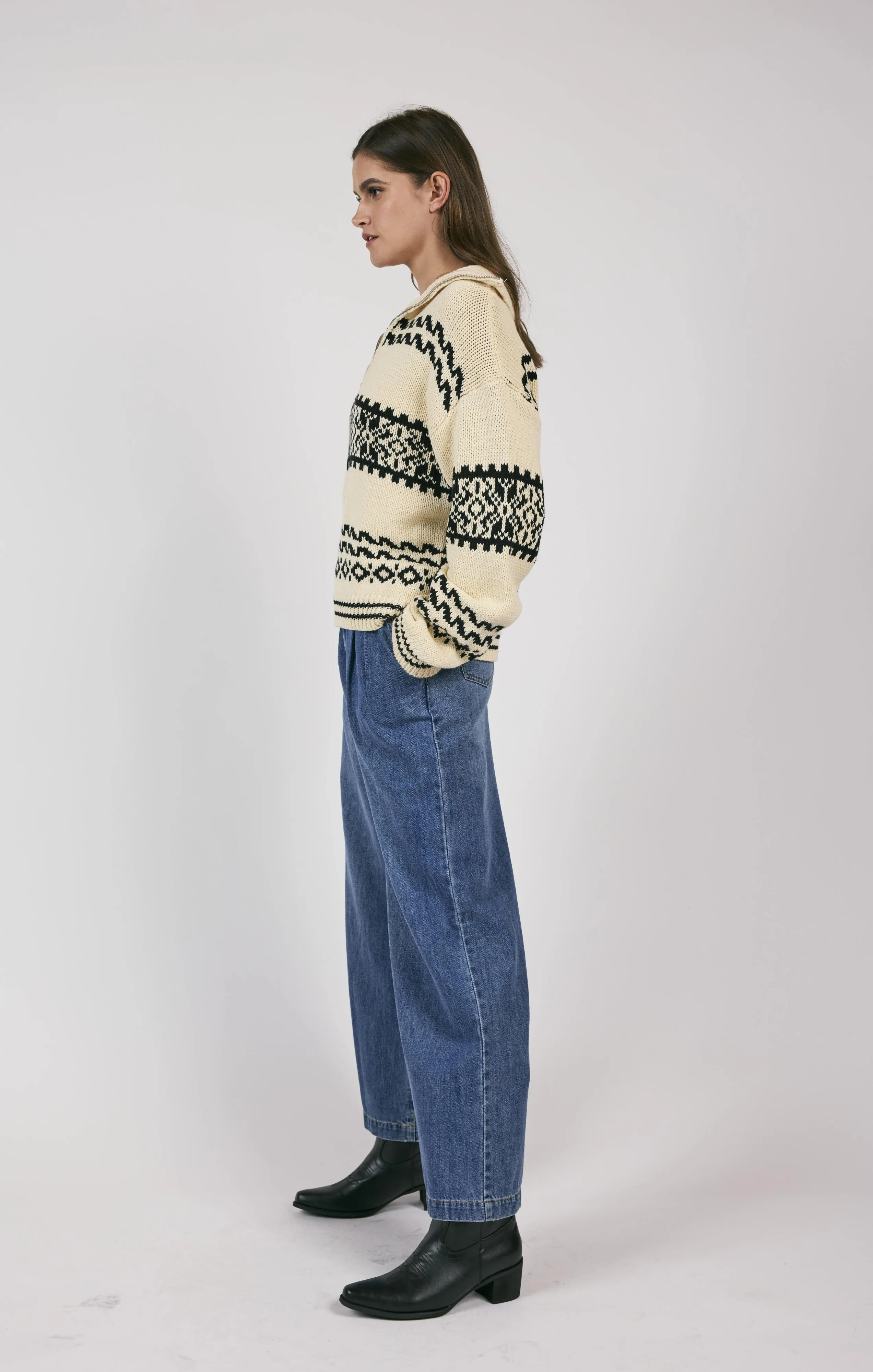 Great Outdoors Half Zip Sweater | Cream & Black