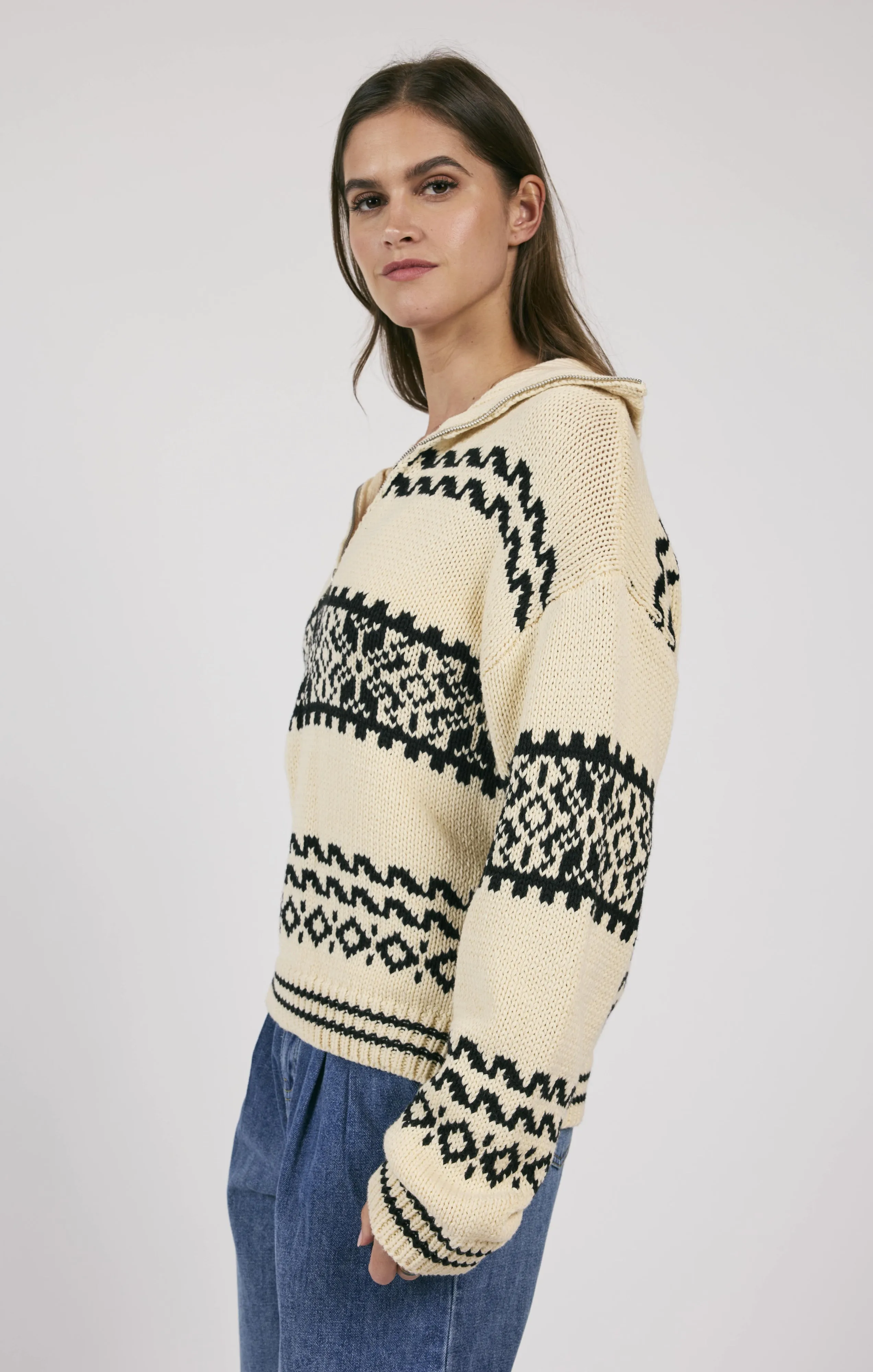 Great Outdoors Half Zip Sweater | Cream & Black